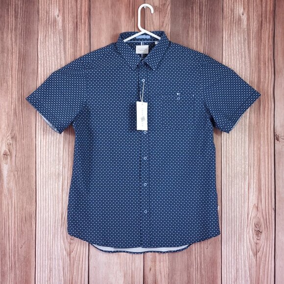 7 Diamonds Mens Large 4 Way Stretch Kyro Short Sleeve Shirt Geometric Triangle - Picture 1 of 16